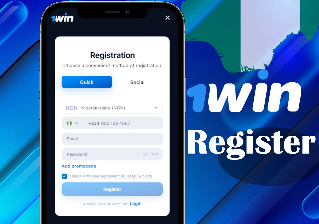 Registration in 1Win mobile application