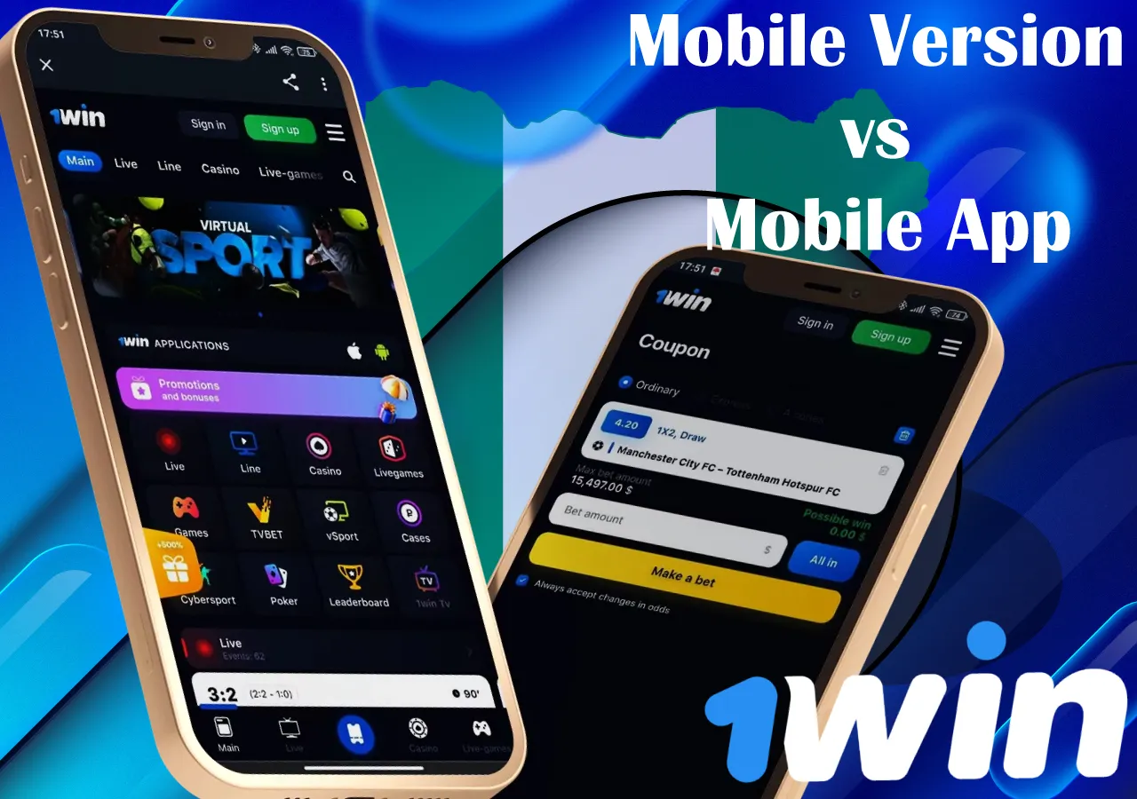 Comparison of mobile version and application of bookmaker 1Win